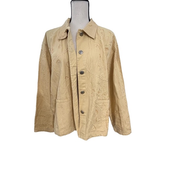 NWT CHICO’S Camelot Roadster Jacket Raffia (Light Yellow) Embroidered Sz 3 (XL) - Picture 6 of 16